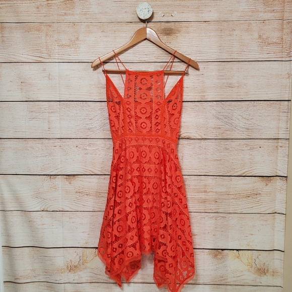 NWT Free People Just Like Honey Coral Orange Lace Dress 0 - Picture 7 of 16